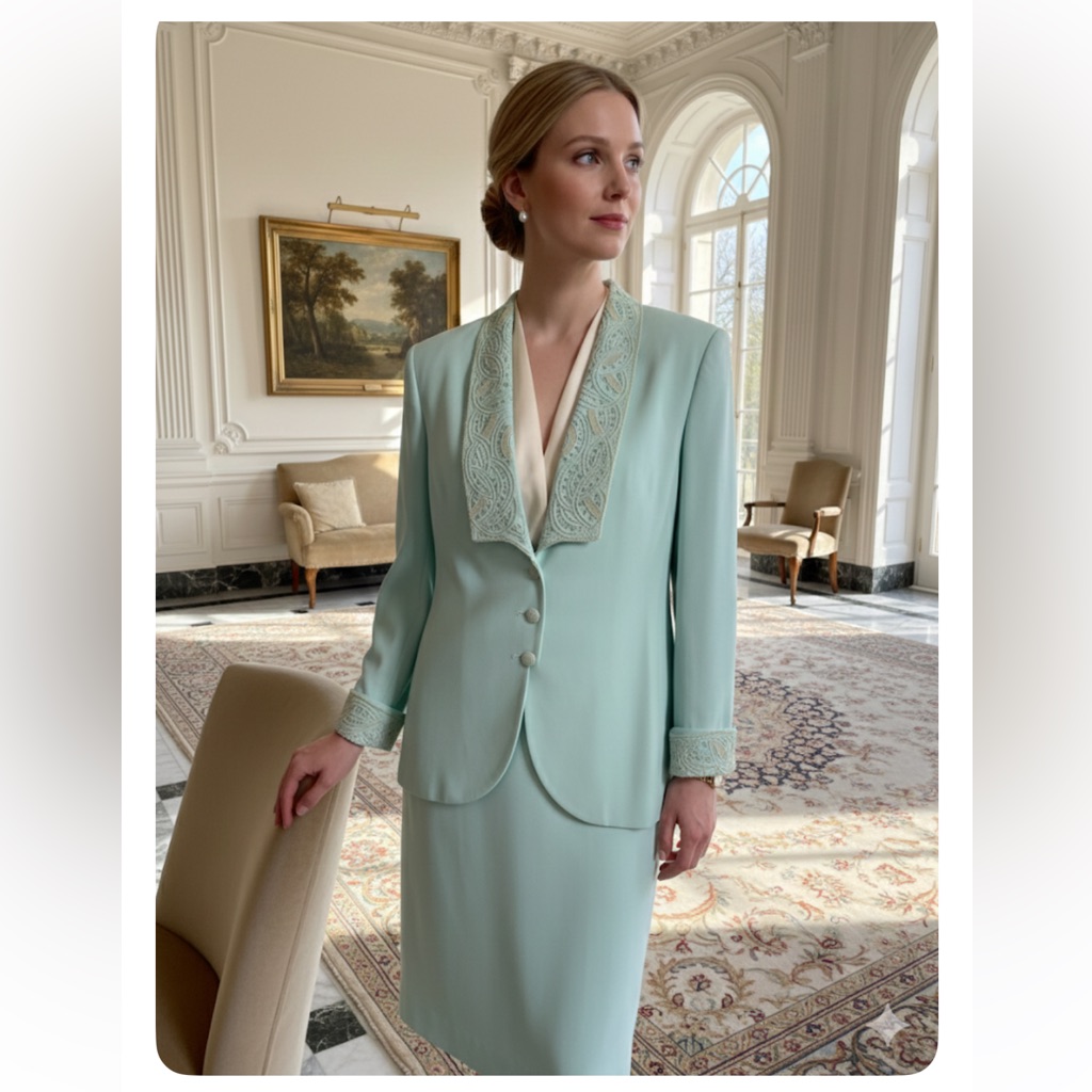 Nwt Chancelle Mint Green Beaded Skirt Suit Size 16 - Vintage Mother Of The Bride